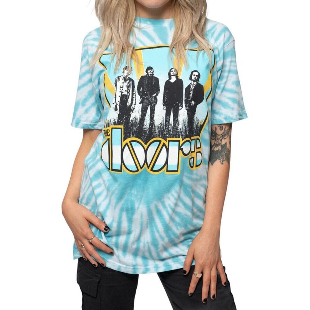 The Doors Unisex Adult Waiting For The Sun Tie Dye T-Shirt / Light Blue